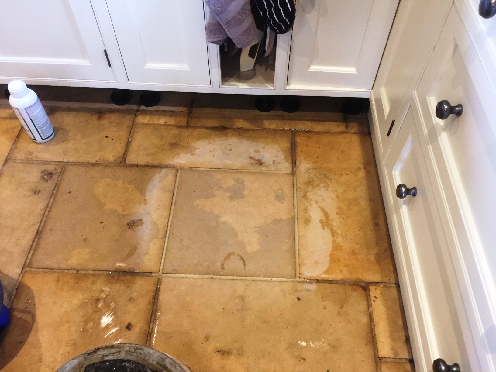 Limestone floor before cleaning Lyndhurst New Forest