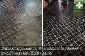 Damaged Marble Tiled Kitchen Floor Before After Restoration Winchester