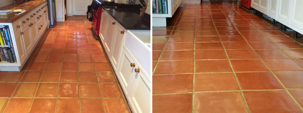 Terracotta Floor With Efflorescence in Lymington Before and After