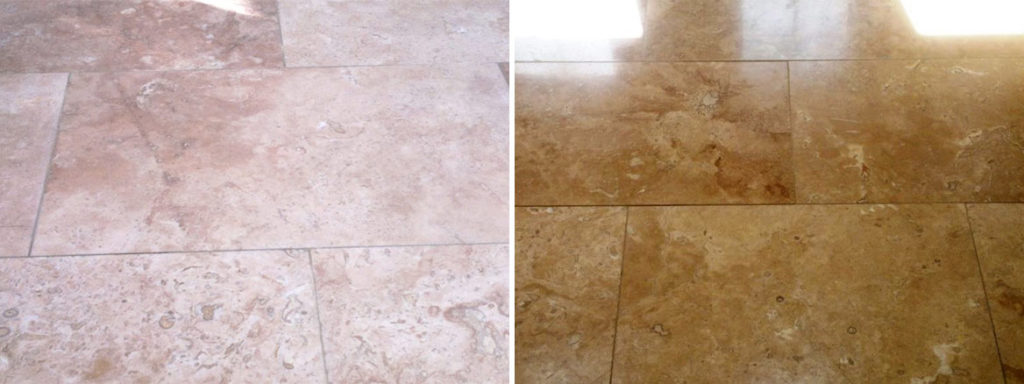 Travetine Tiles in Fareham Before and After Polishing