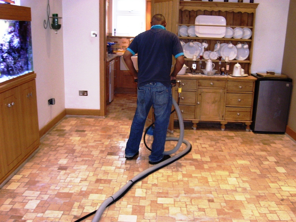 Travertine Tiled Floor During Cleaning