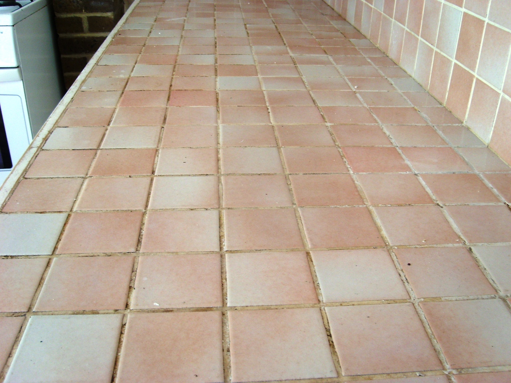 Kitchen Tiled Worktop in Brighton Before Cleaning